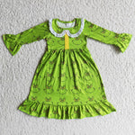 Girl Green Cartoon Long Sleeve Maxi Dress