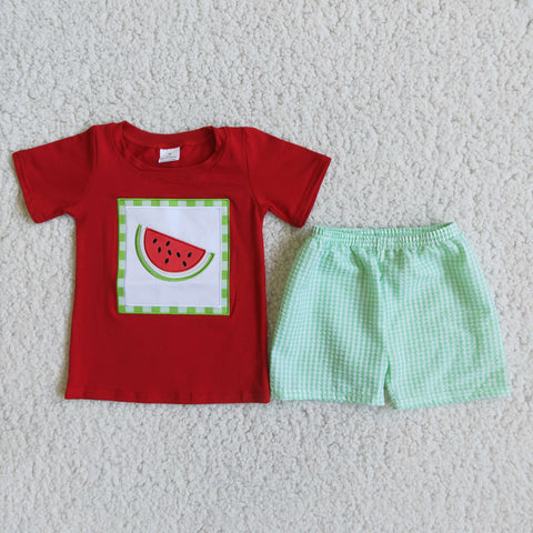 Boy Watermelon Plaid Shorts Outfit
