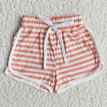 Girl Pink Striped Adjustable Drawstring Shorts