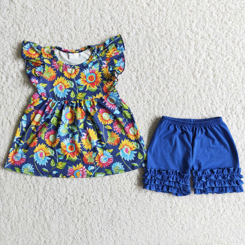B13-13 Girl Sunflowers Navy Short Outfit-promotion 2024.3.9