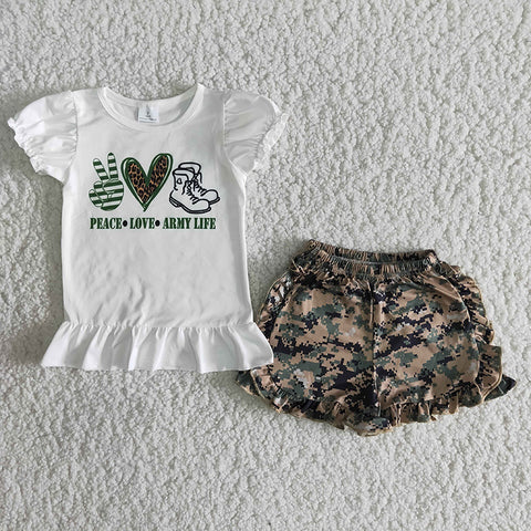 Girl Peace Love Army Life Shorts Outfit