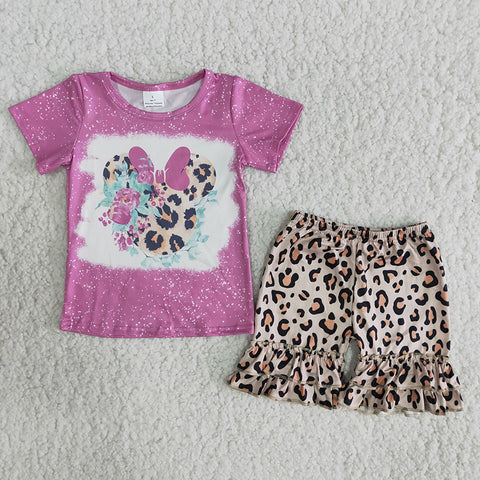 B7-24 Girl Fuchsia Cartoon Leopard Shorts Outfit-promotion 2024.3.16