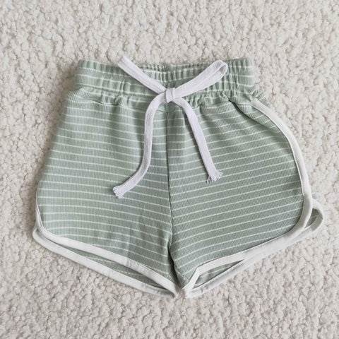 Clearance Girl Turquoise Cotton Thick Striped Shorts