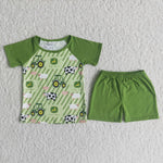 Boy Farm Cows Green Shorts Outfit