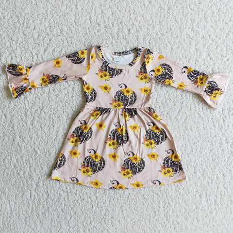 Clearance Girl Sunflower Pumpkin Leopard Dress
