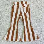 Girl Denim Brown Striped Bell Bottom Jeans