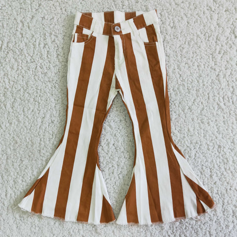 Girl Denim Brown Striped Bell Bottom Jeans