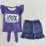 B6-11 Girl Peace Love Scale Shorts Outfit-promotion 2024.6.15