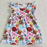 Girl Paw Cartoon Short Sleeve  Dresses