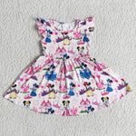 E6-5 Girl Pink Cartoon Short Sleeve Twirl Dresses-promotion 2024.1.27