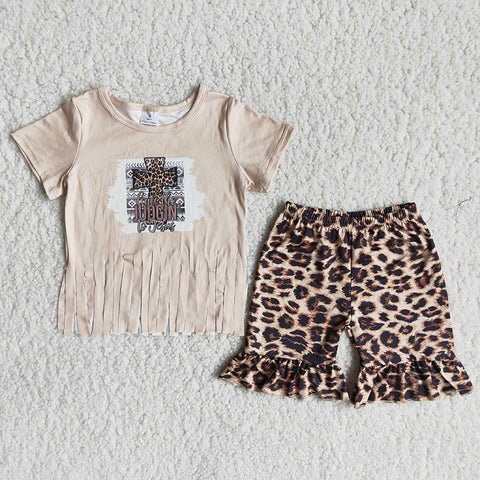 A16-11 Girl Cross Tassels Leopard Shorts Outfit-promotion 2024.4.20