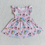 E9-1 Girl Easter Pink Cartoon Short Sleeve Twirl Dresses-promotion 2024.1.27