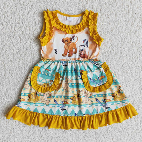 E13-5-Girl Cartoon Aztec Pockets Sleeveless Dresses-promotion 2024.1.6