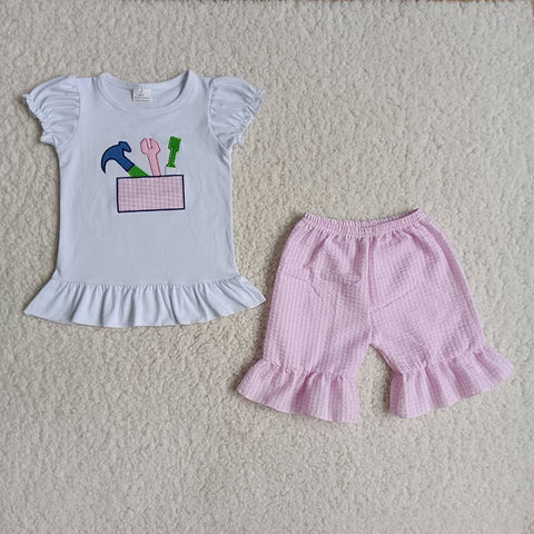 B3-1 Girl Embroidery Tools Pink Plaid Outfit-promotion 2024.3.2