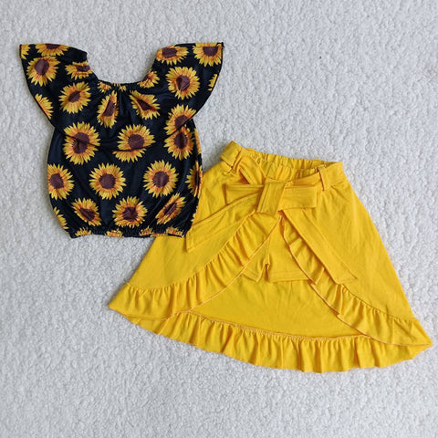Girl Sunflowers Yellow Shorts Skirt Outfit