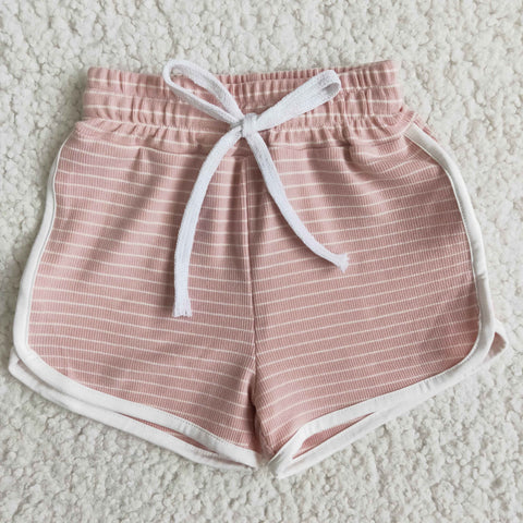 Girl Pink Cotton Thick Striped Shorts