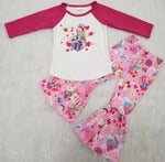 Girl Valentine Fuchsia Cartoon Bell Bottom Outfit