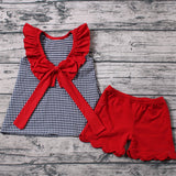 A15-5 Girl Plaid Cartoon Embroidery Sleeveless Red Short Outfit-promotion 2024.4.20