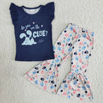 Clearance Girl Flutter Navy Shirt Cute Dog Print Girl Outfit