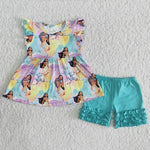 B4-2 Girl Princess Blue Shorts Outfit-promotion 2024.2.5