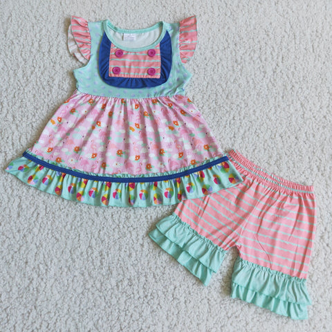C7-22. Girl Flamingo Pink Striped Shorts Outfit-promotion 2024.3.30