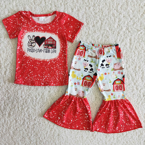 B12-23 Girl Peace Love Farm Life Red Outfit-promotion 2024.7.6