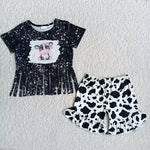 A5-23 Girl Cattle Tassels Cow Print Outfit-promotion 2024.3.2