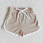 Girl Green Pink Yellow Cotton Striped Shorts