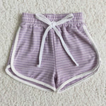 Clearance Girl Purple Cotton Thick Striped Shorts