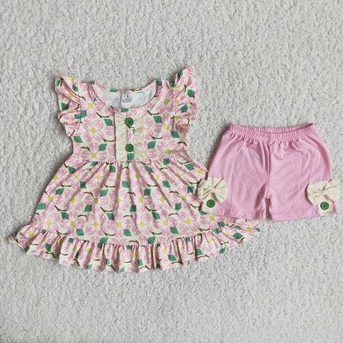 C16-19 Girl Floral Pink Shorts Outfit-promotion 2024.4.20
