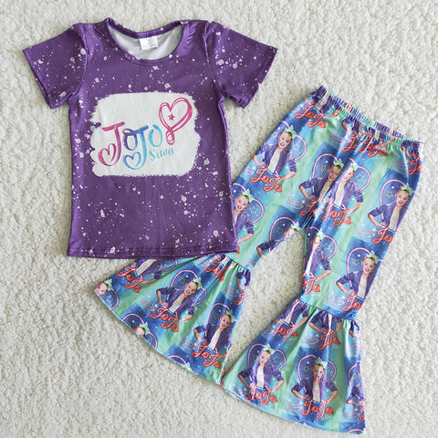 B9-23 Girl Purple Short Sleeve Cartoon Pant Outfit-promotion 2024.2.24