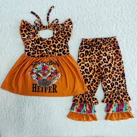 B10-14 Girl Orange Heifer Leopard Pant Outfit-promotion 2024.6.8