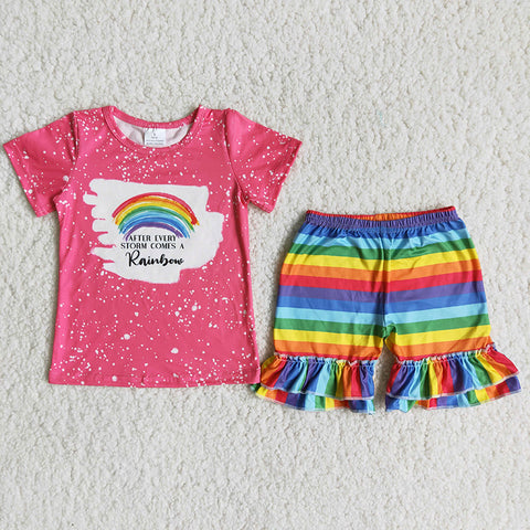C9-3 Girl Rainbow Striped Shorts Outfit-promotion 2024.6.22