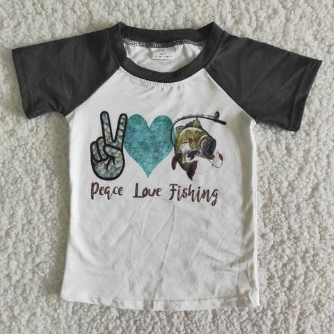 Boy Peace Love Fishing Short Sleeve T-shirt