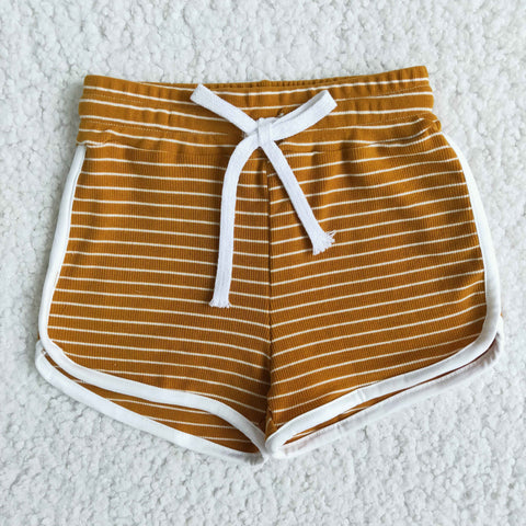 Clearance Girl Brown Cotton Thick Striped Shorts