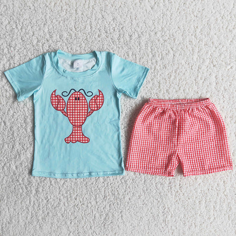 Boy Blue Lobster Red Plaid Shorts Outfit