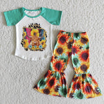 B9-3 Girl Cow Head Sunflower Pant Outfit-promotion 2024.7.13