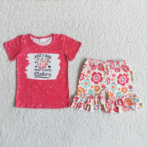 Girl Chicken Floral Shorts Outfit