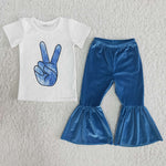 Clearance Girl Gesture Blue Velvet Pant Outfit