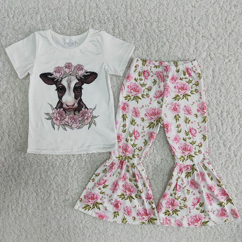 Girl Cow Pink Floral Outfit