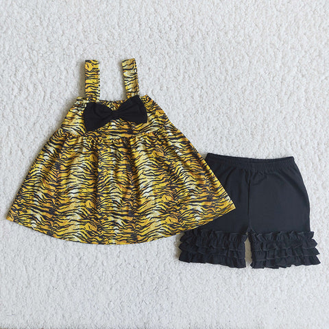 C14-38 Girl Tiger Skin Black Shorts Outfit-promotion 2024.4.13