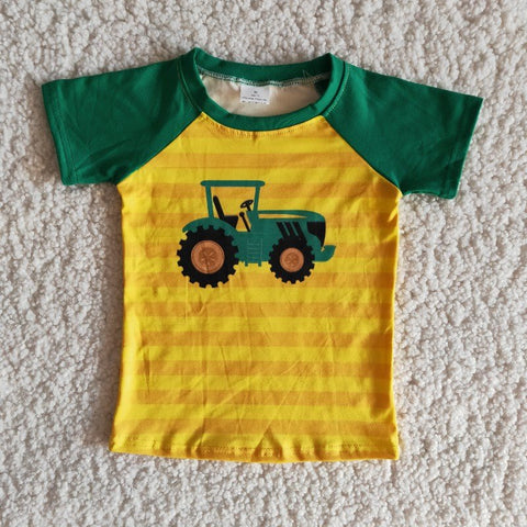 Boy Truck Striped Short Sleeve T-shirt