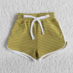 Girl Green Cotton Thick Striped Shorts