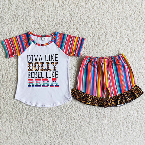 Girl Letter Colorful Striped Short Outfit