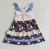 Fall Girls Cute Pumpkin Ruffle Lace Sleeveless Party Dress