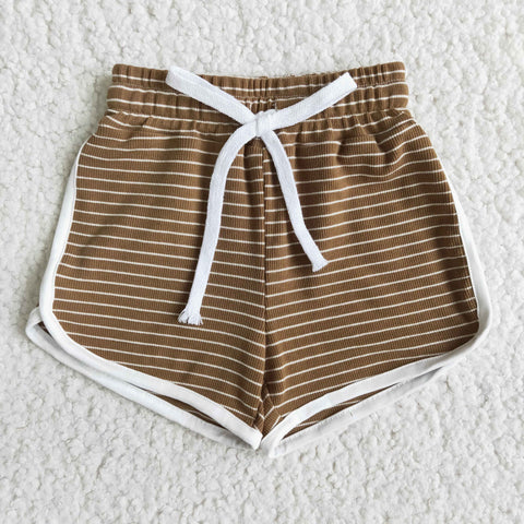 Clearance Girl Brownness Cotton Thick Striped Shorts