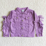 Spring Baby Girl Purple Fringed Denim Jacket