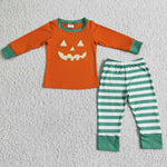 Boy Clothes Pumpkin Embroidery Orange Long Sleeve Long Stripe Pants Outfit