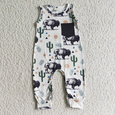 Infant Baby Cow Cactus Print Sleeveless Baby Boy Summer Romper