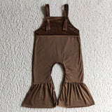 Girl Brown Velvet Sleeveless Vest Jumpsuit